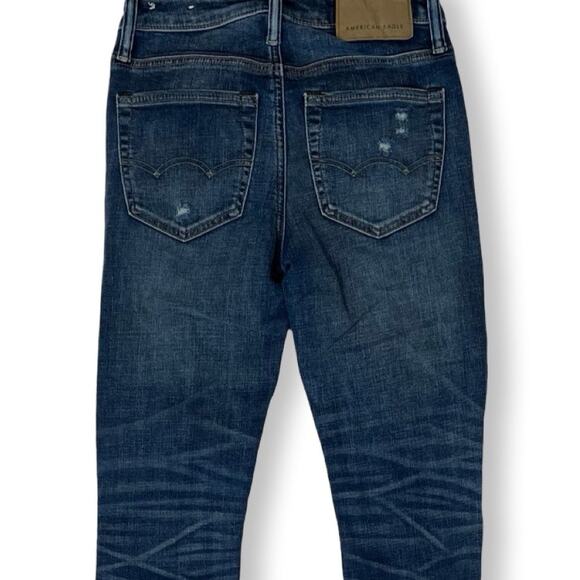 AE AirFlex Skinny Jeans 26x30 Men’s Dark Blue Patched Distressed Denim - Picture 4 of 10